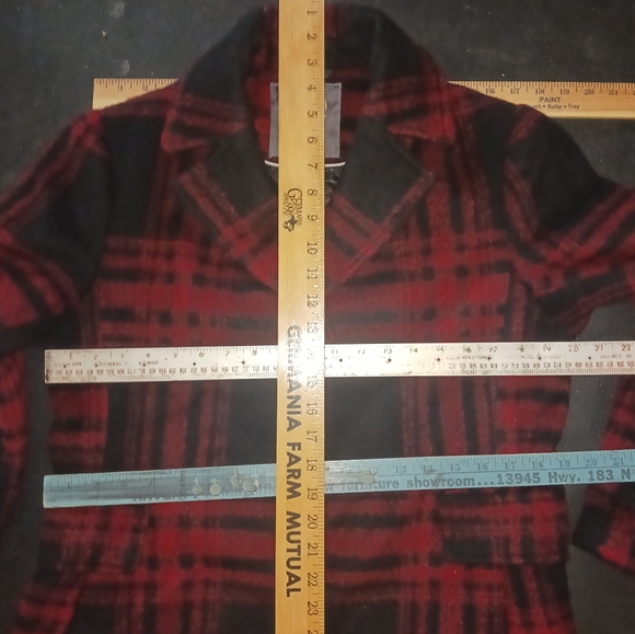 Vince Camuto Wool Coat Single-breasted Mid Length Red/blk Plaid Women's Med VTG - Picture 12 of 12